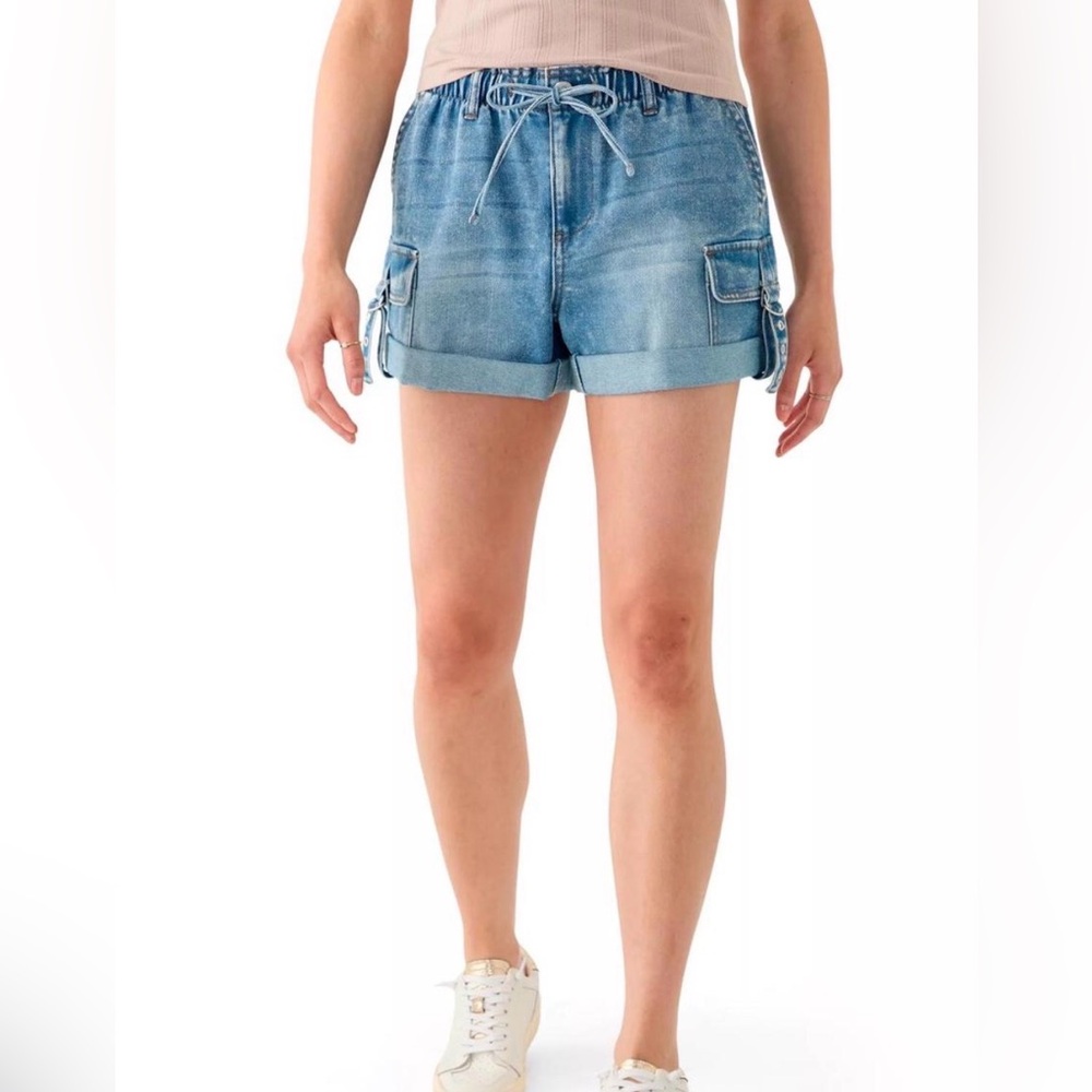 Vanilla Star Light Wash Denim Roll-Cuff Cargo Shorts